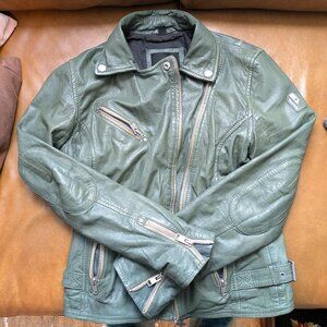 Green Real Leather Jacket w elbow patches Size 4 EU XS